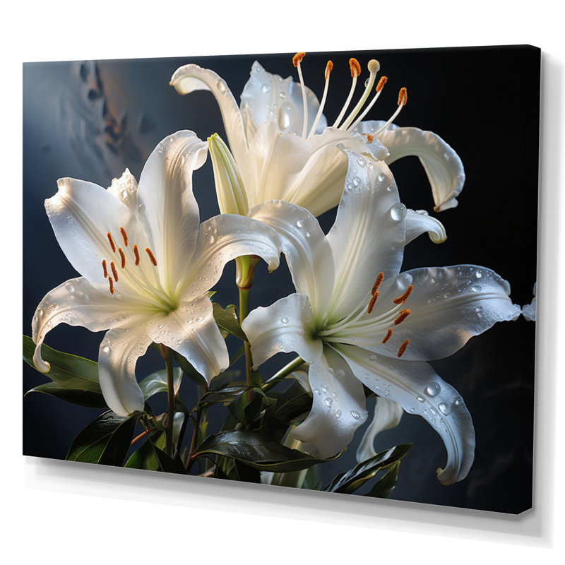 " Black White Lilies Elegance I ", H 12 po x l 20 po x P 1 po, Toile tendue