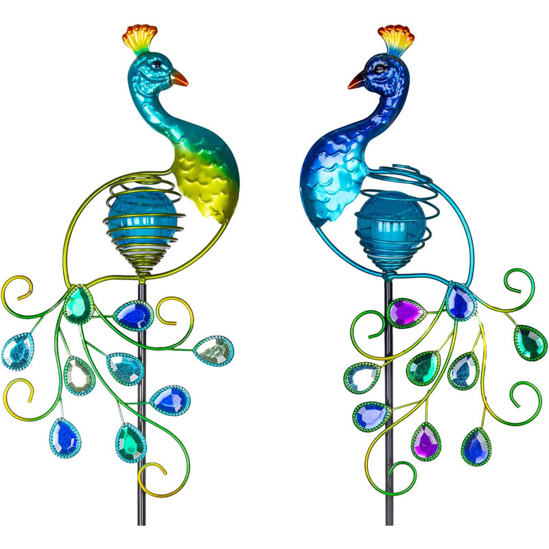 Metal Peacock Solar Light Stake for Garden, 2 Pack