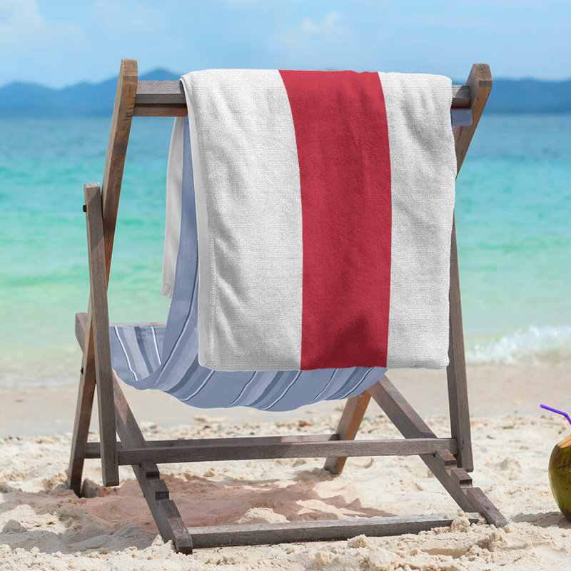 Lightweight Beach Towel, White/Red/White, Poly/Cotton