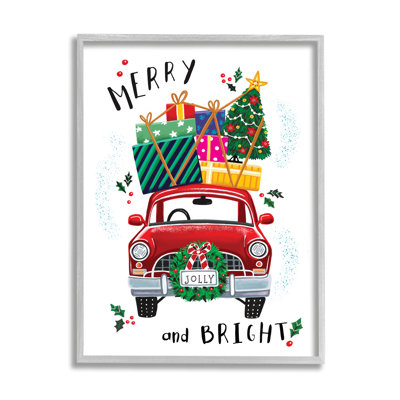 Merry And Bright Sentiment Red Holly Farm Truck by Elizabeth Tyndall - Graphic Art