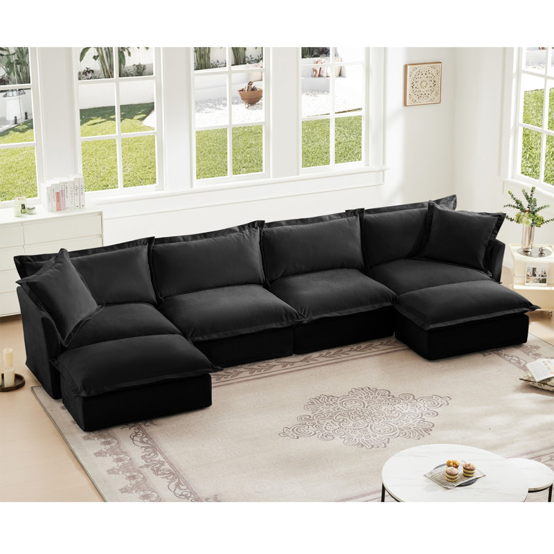 Canapé, repose-pieds en chenille, 4, H 34,6 po x l 156,6 po x P 33 po, Velours côtelé vert