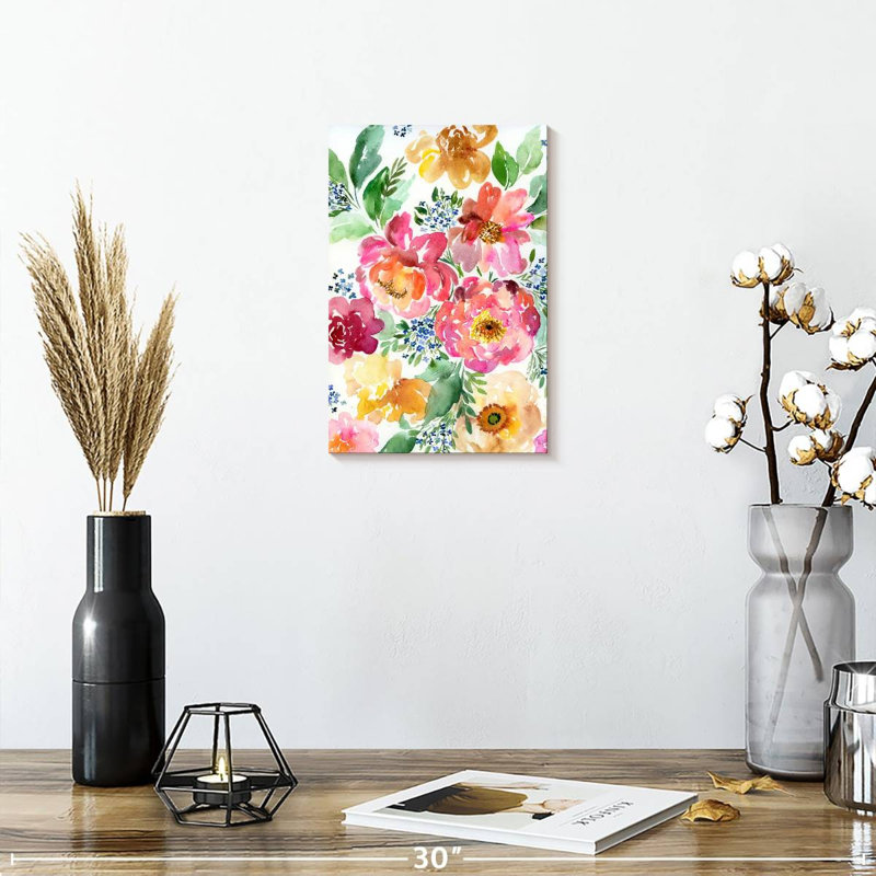 Harnek - pivoines jaunes et roses, H 12 po x l 8 po