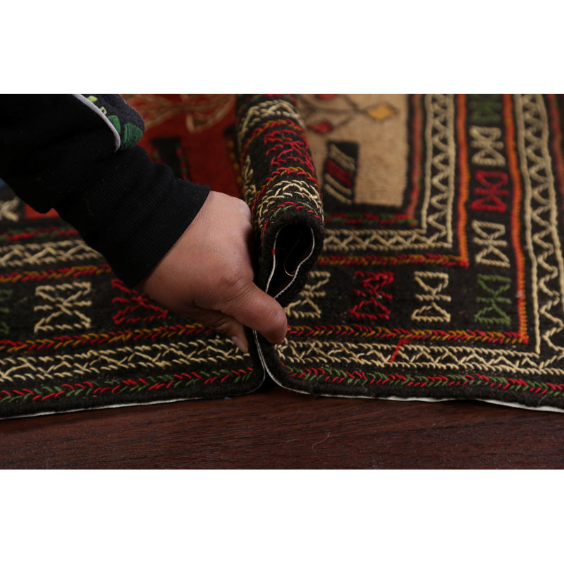 Tapis de la zone en laine rouge/beige/noir 3 pi 7 po x 5 pi 11 po one-of-kind main-noué la