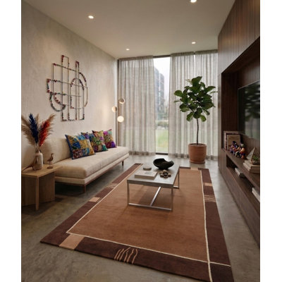 Brown 100% Wool Handmade Tibbati Contemporary Rectangle Indoor Area Rug