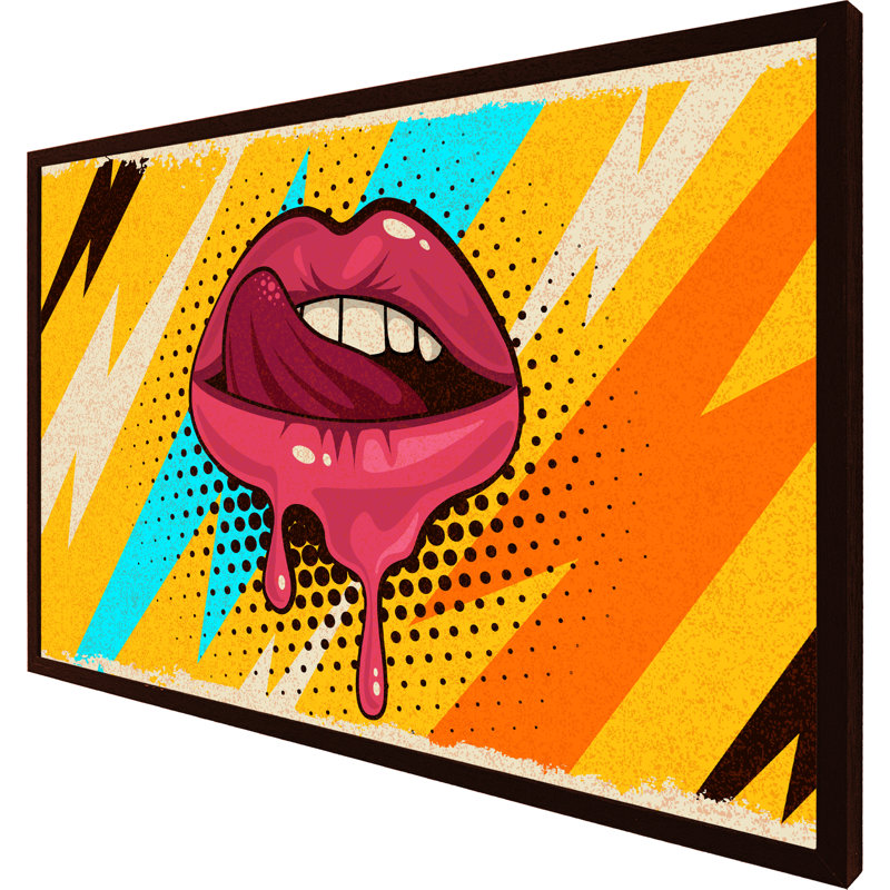 Garwin Pink, Red Lips, Mouth And Tongue Icon On Pop Art Retro Vintage Colorful Background - Single Picture Frame Print