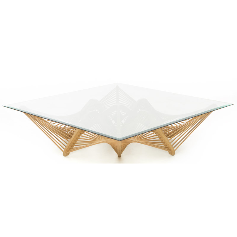 Modern Medium Brown Glass Top Coffee Table with Geometric Base