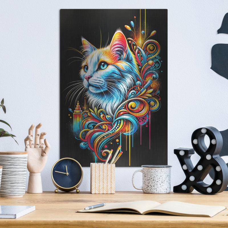  'Cat Portrait - Graffiti Style' by Rey Klimt Metal Wall Art, 12" x 16", 16" H x 12" W