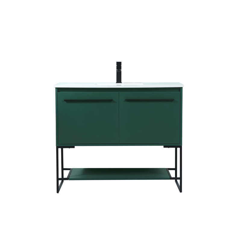 Rozell 40'' Single Bathroom Vanity with Engineered Marble Top, Green