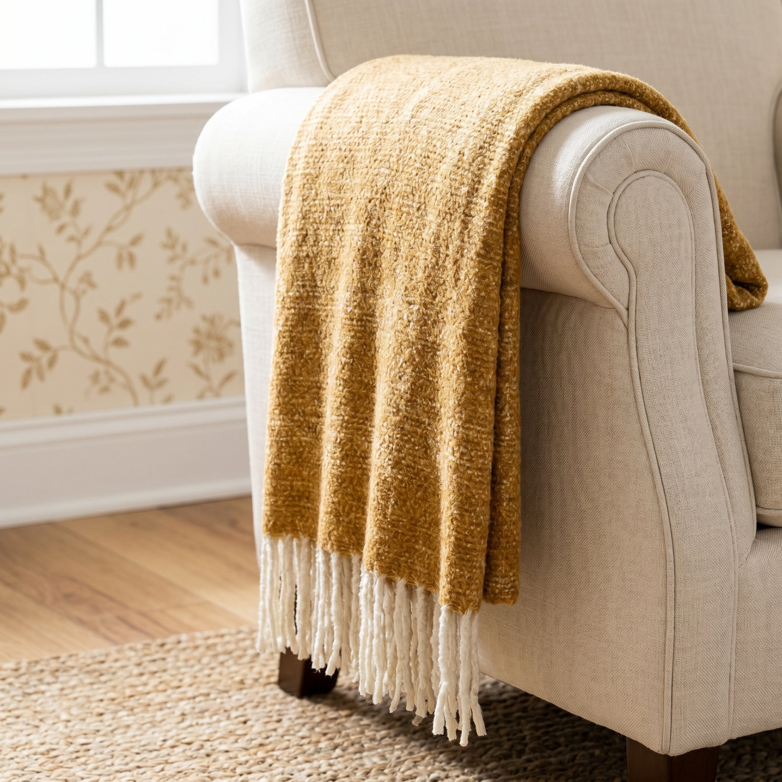 Morris Handwoven Throw Blanket, Yellow/Beige