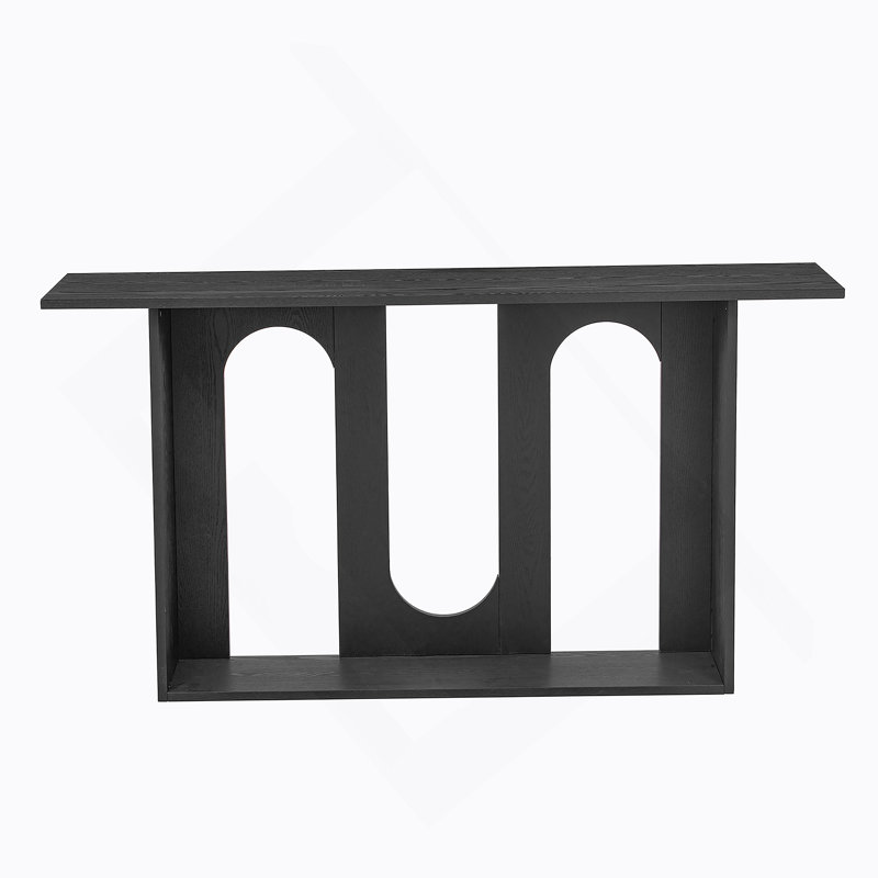 Modern And Curved Design Ash Veneer Console Table With Shelf,Suitable For Entryway,Hallway Living Room,Foyer,Corridor, Black