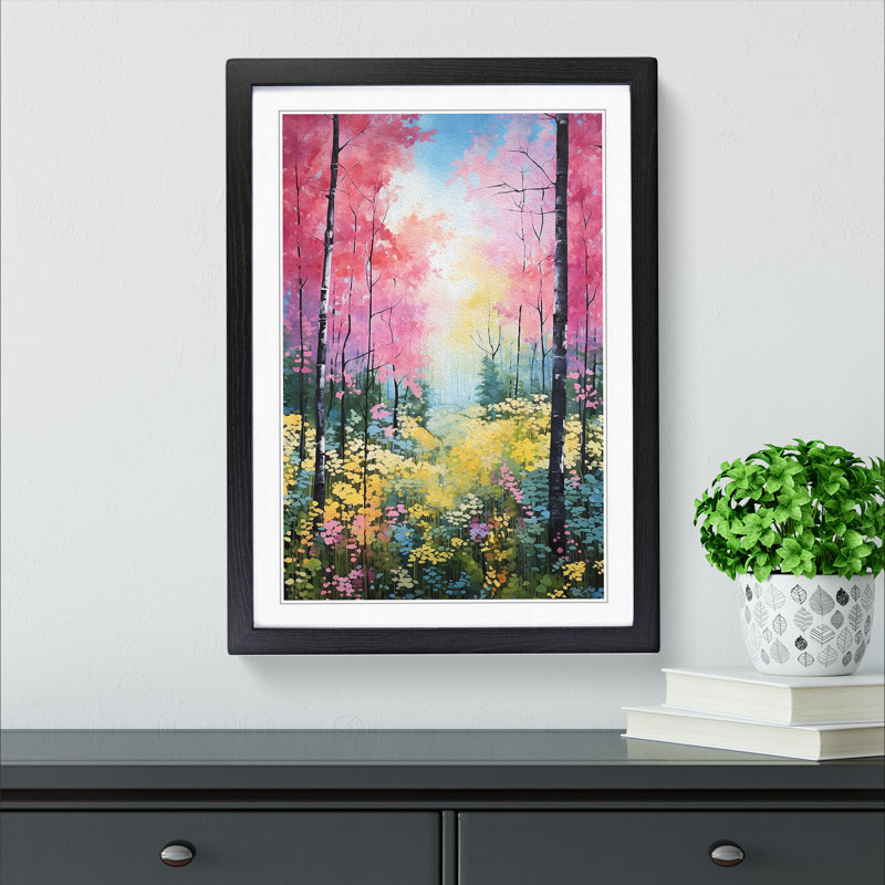 Spring Forest Colour Field - Single Picture Frame Print on Wood, Black Framed, 34cm H x 25cm W x 2cm D