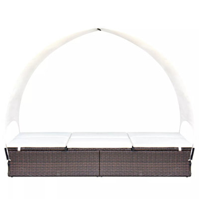 Vizcarrondo vidaXL Double Sun Lounger Patio Rattan Wicker Daybed with Canopy Poly Rattan