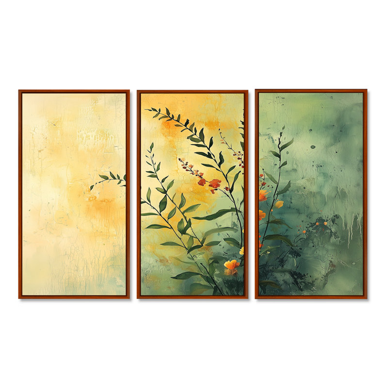 Herbes au soleil de l'été III - Art mural sur toile Herbs - 3 panneaux, H 40 po x l 60 po, Brun
