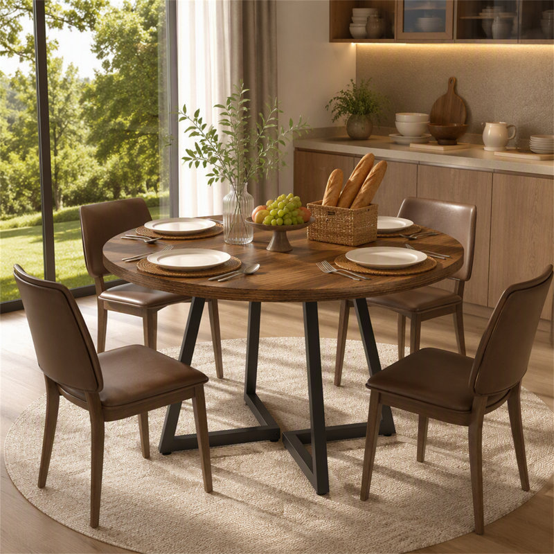 31.5" Dining Table, Industrial Kitchen Dinner Table with Metal Base