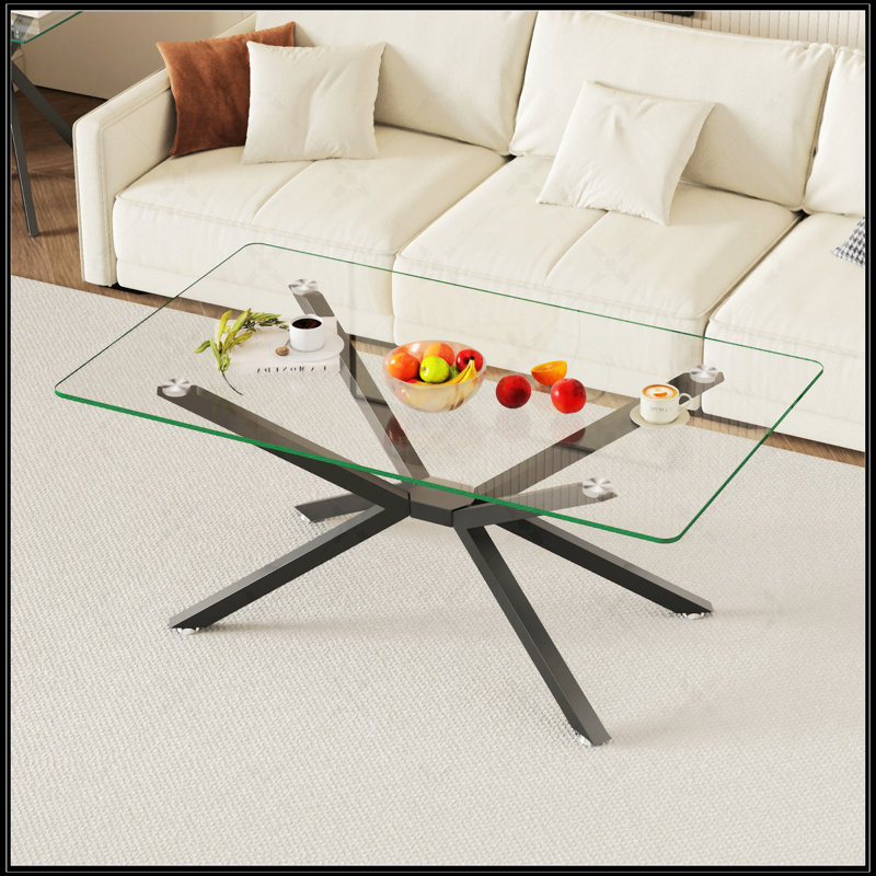 39.37" Rectangular Coffee Table, Transparent, Black