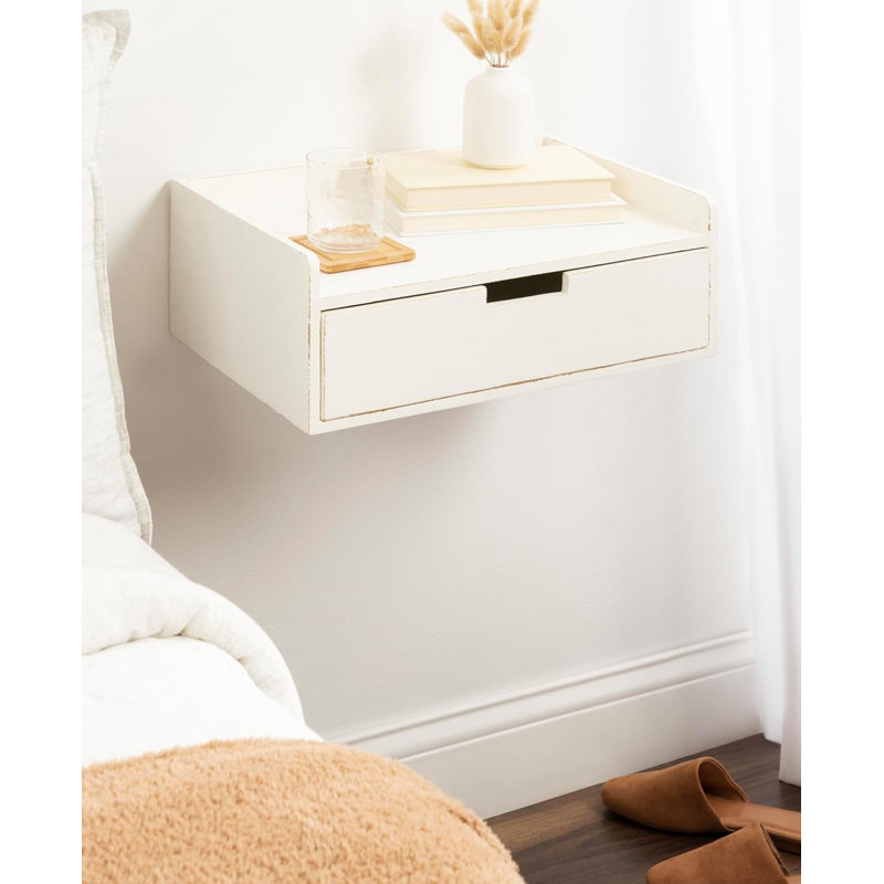 Kitt Modern Floating Shelf With Drawer: Solid Wood, Space-Saving, Wall-Mounted Nightstand