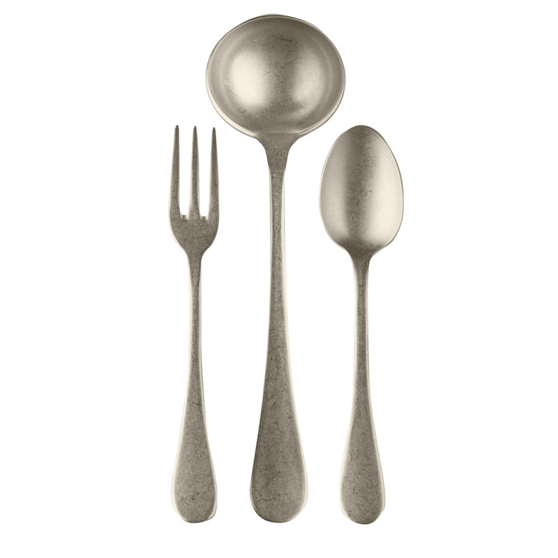 Ensemble de service 3 pièces (cuillère fourchette et louche) rétro, Champagne