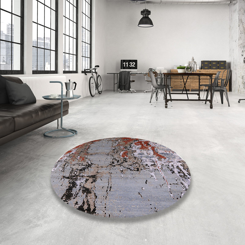 Tapis abstrait gris, Rond 7 pi