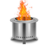 Stainless Steel 22" Low Smoke Fire Pit,Outdoor Wood Burning Smokeless Fire Pit With Cover & Poker