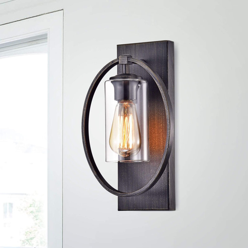 Applique articulée noire à 1 lumière de 8,2 po avec abat-jour en verre transparent Aliiyah