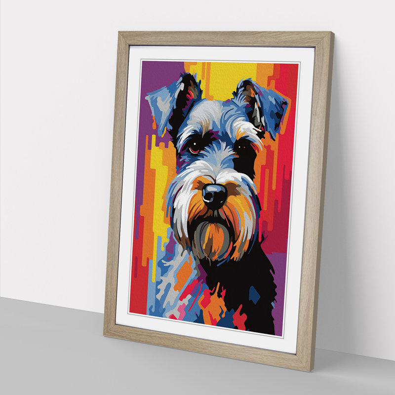 Schnauzer Pop - Single Picture Frame Print on Wood, Oak , 34cm H x 25cm W x 2cm D