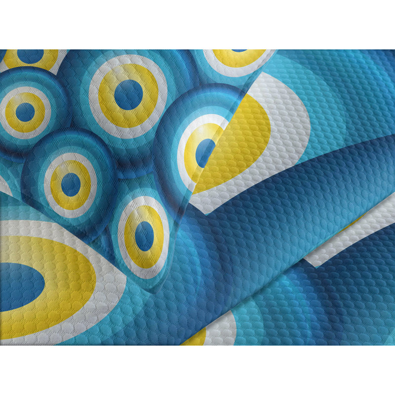 Ambesonne Evil Eye Bedspread Set Luck Overlap Blue White Yellow, King Bedspread + 2 Standard Shams