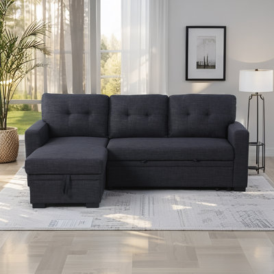 82" Modern Reversible Sleeper Sectional Pull Out Sofa Bed With Storage Chaise