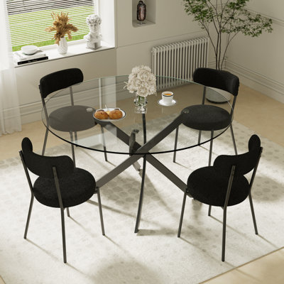 5-Piece Round Glass Dining Table Set