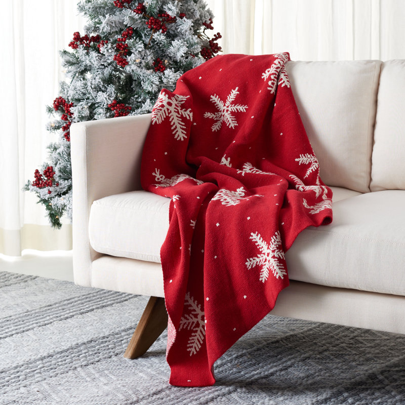 Holiday Snow Red and White Cotton Throw Blanket 50" x 60"
