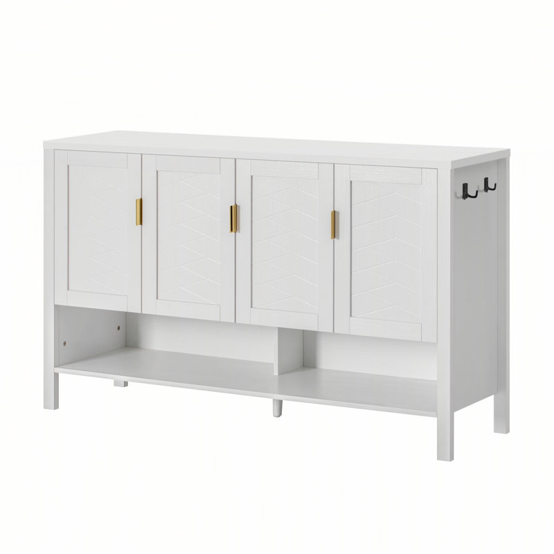 U_STYLE 55.1'' Storage Sideboard with 4-Doors,Multi Functional Buffet with Open Shelf and 2-Tiers Adjustable Shelves,Modern Cabinet with Double Hooks,Suitable for Living Room, Hallway, Dining,Office.