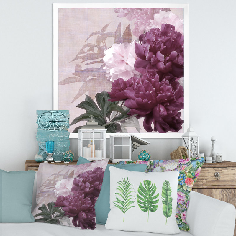 Rétro fleurs mauves et roses I - reproduction de photo sur toile, H 16 po x l 16 po x P 1 po, Blanc