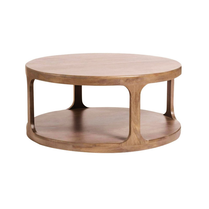 46 Inch Round Pillar Coffee Table With Shelf