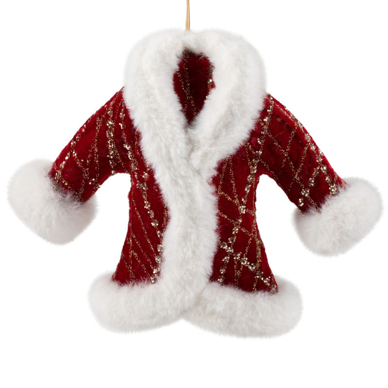Glittered Winter Coat With Plush Trim Christmas Ornament - 6.5" - Red