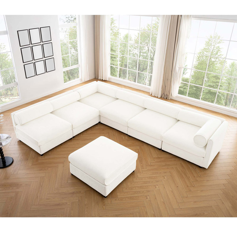 Modern 7-Piece Modular Sofa With Storage & 1 Storage Ottoman, White