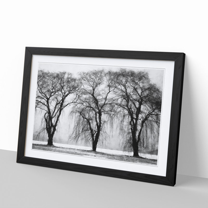 Three Trees at Winter - Framed Print, 36cm H x 48cm W x 2cm D, Black
