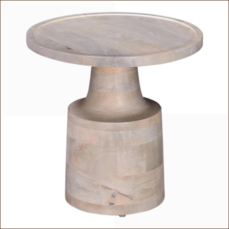 Table basse en bois de manguier durable avec finition chêne blanc, grain unique et piédestal stable pour le salon