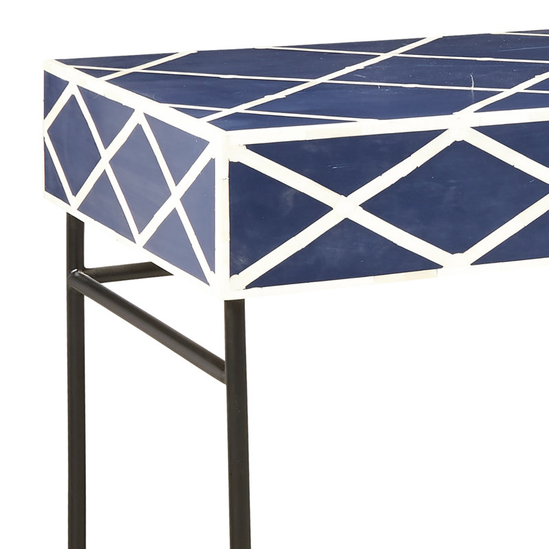 Navy Blue and White Bone Writing Desk with Drawer