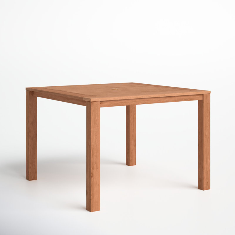 Hodges Square Teak Outdoor Dining Table With Umbrella Hole , in. W in. D, 30.75" H x 43" L x 43" W