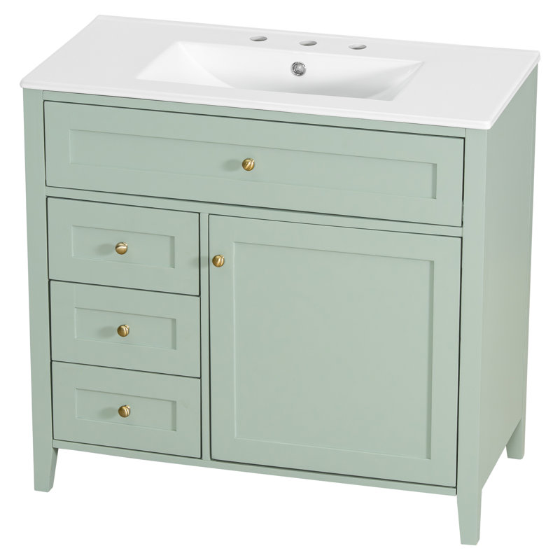 36'' Bathroom Freestanding Vanity With Ceramic Sink, Green