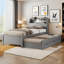 Wooden Platform Bed With Trundle, Storage Headboard And Drawers-1203933311-1203933310