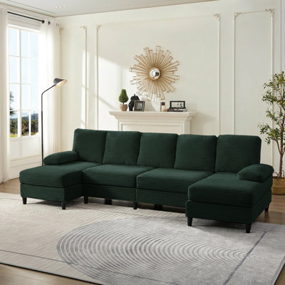  Ensemble de canapés modulaires en velours côtelé de 112 po Latitude Run®, ensemble de canapés de salon 4 places avec chaises doubles, pour appartement