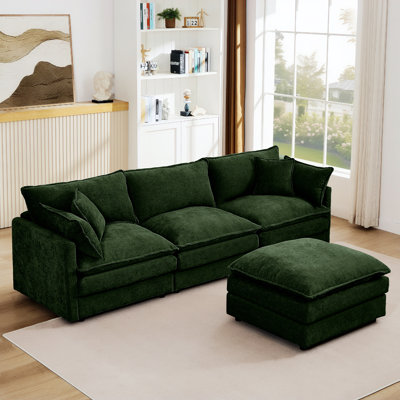 Modular Sectional Sofa, 3-Seater Couch with Movable Ottoman