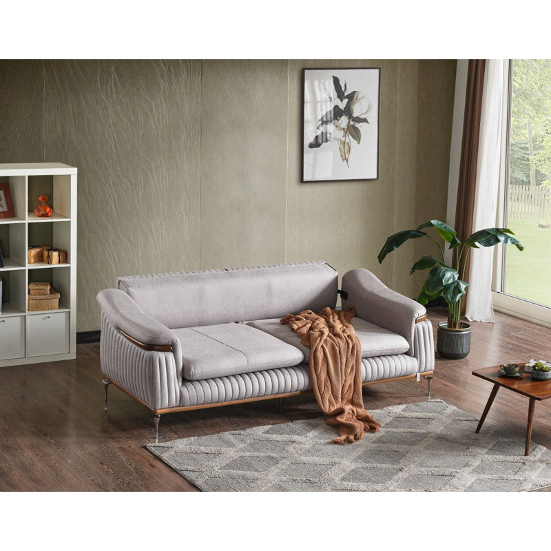 Deux canapés à trois places et fauteuil d'appoint Ahsen, Gris clair