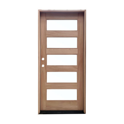 Contemporary 5 Lites Clear Glass Unfinished Mahogany Front Door Slab  With 4-9/16'' Jamb (Not Prehung) Right Hand Inswing