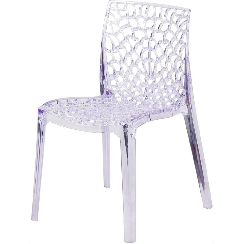 Helskdg Transparent Stacking Side Chair with Artistic Pattern Design