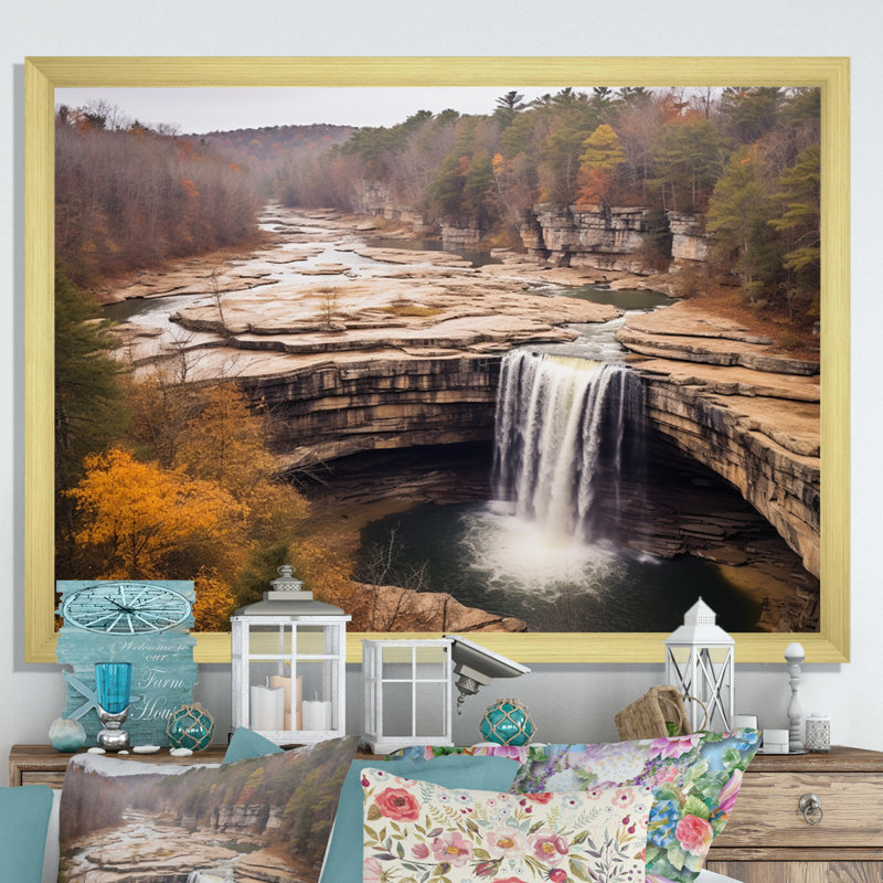 Alabama Water Cascades Beauty II - impression, H 24 po x l 32 po x P 1 po, Encadrement doré