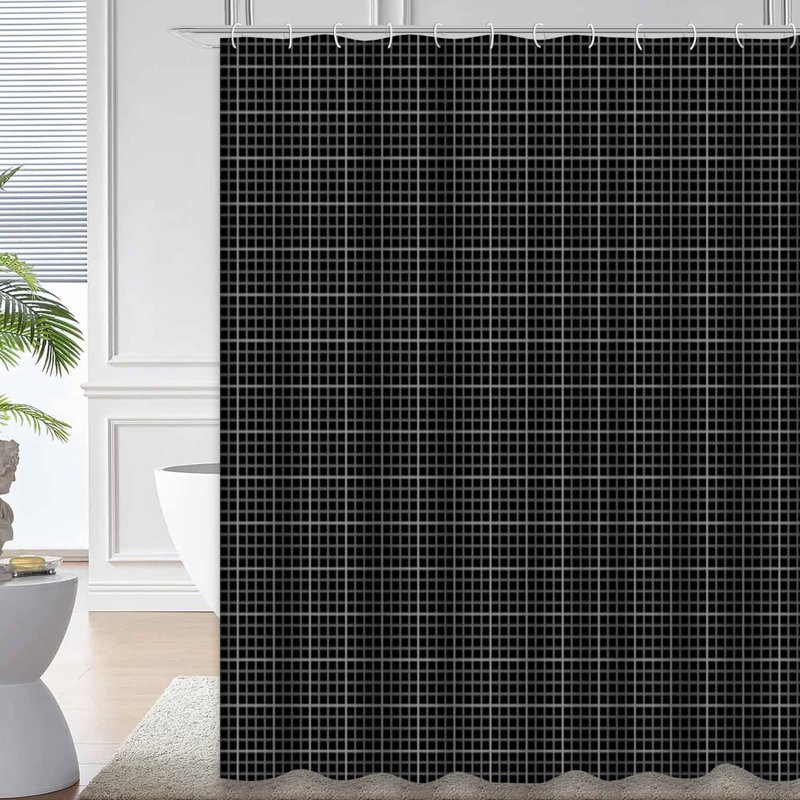 Rideau de douche abstrait à motif abstrait blanc avec 12 crochets, L 72 po x l 84 po
