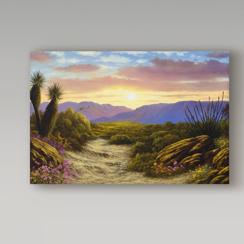 Fikes «Desert Scene», reproduction de peinture à l'huile sur toile tendue, H 12 po x l 19 po