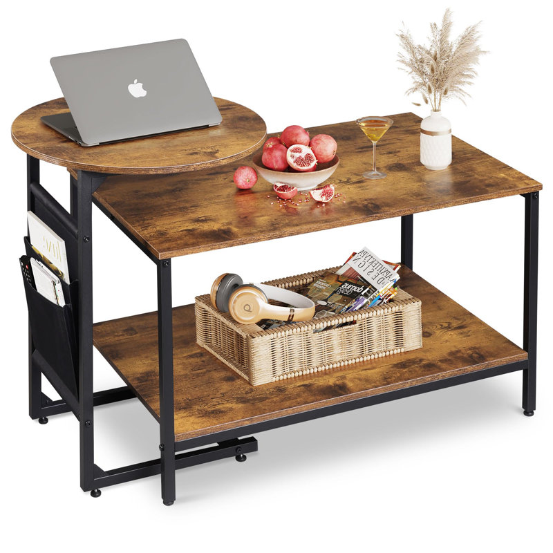 Rustic Brown Wood and Metal Lift-Top Nesting Coffee Table Set