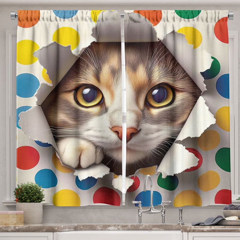 Cat Kitchen Curtain, 55" W x 30" L